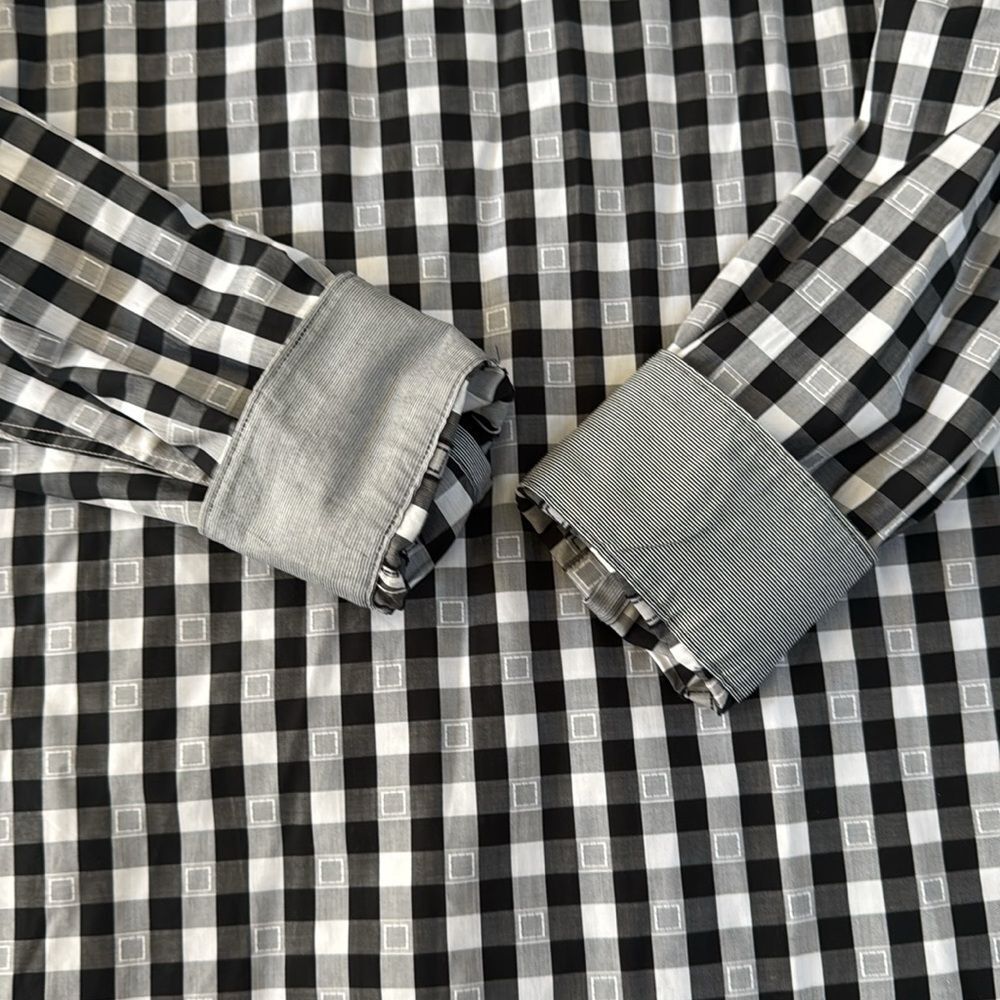 Bugatchi Plaid Dress Shirt White Black Size L Classic Fit - Picture 8 of 8